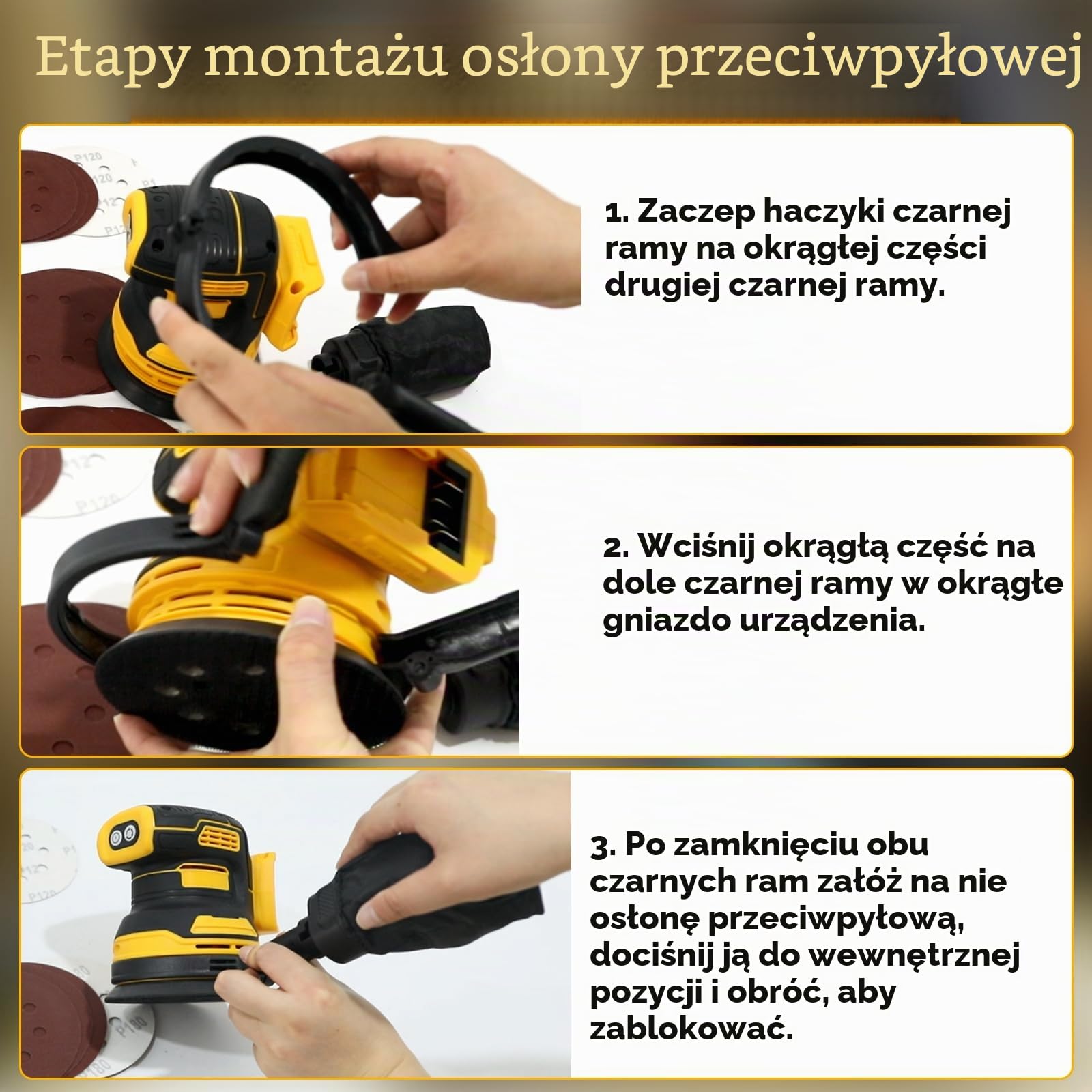 Szlifierka z losowym obiegiem, bezprzewodowa szlifierka kołowa kompatybilna z akumulatorami 20V DEWALT bezszczotkowa 11000 RPM z torbą na kurz, osłoną przeciwpyłową i 20 szt. papieru ściernego do