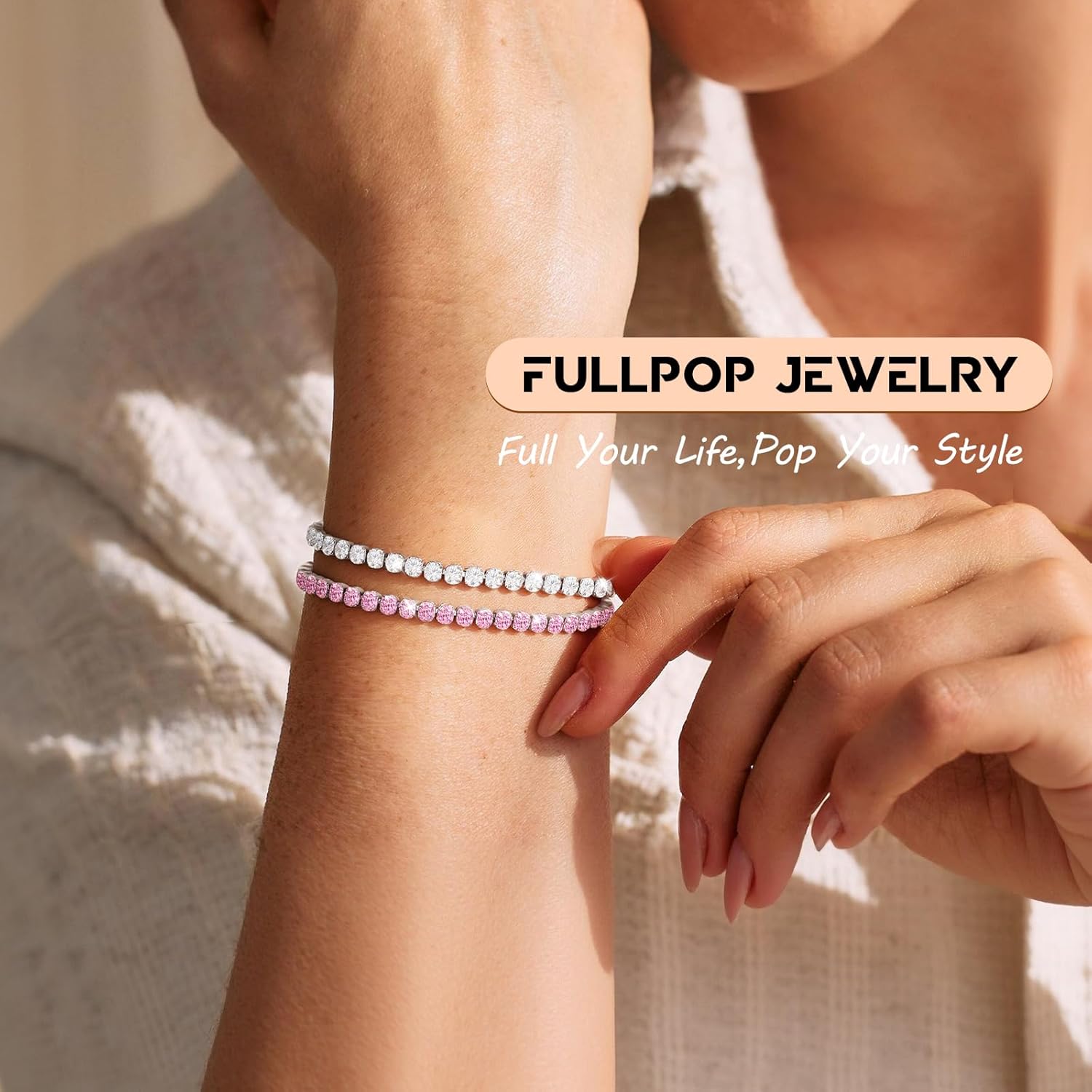 Fullpop Dainty Tennis Bracelets for Women Trendy Set, 14K Gold/Silver Plated Bracelets for Women Tennis Bracelet Gold Diamond Bracelets Anthropologie Jewelry Christmas Valentine's Day Gifts for Women - Image 3
