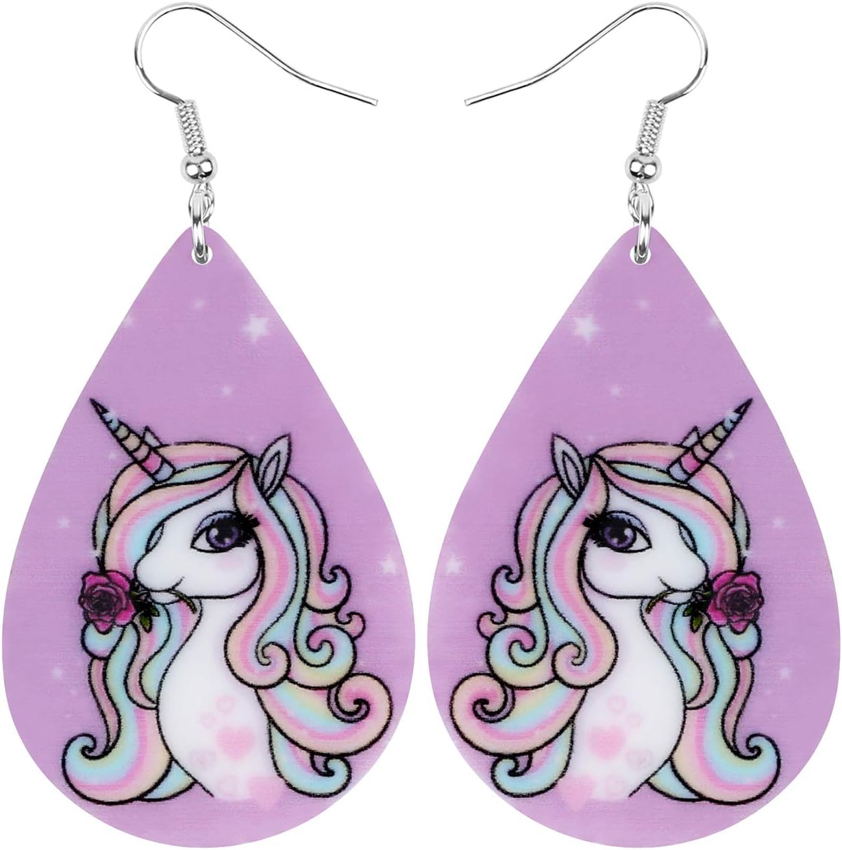Bonsny Acrylic Big Dangle Pink Teardrop Floral Unicorn Horse Earrings Fashion Jewelry For Women charms