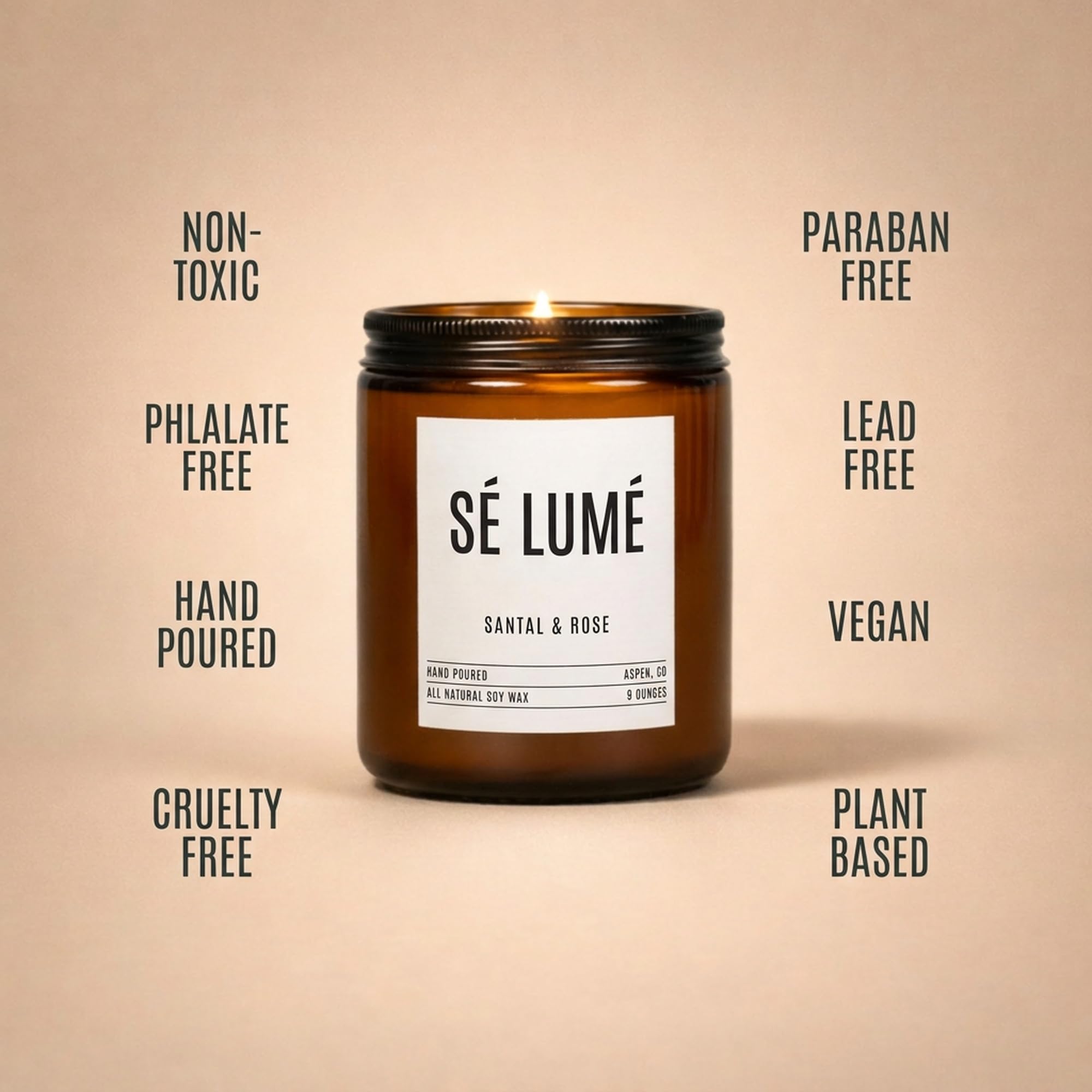 Santal & Pine Candela profumata | Candela di lusso per aromaterapia in cera di soia, legno di sandalo, cedro e ambra, combustione pulita, 40-50 ore, realizzata a mano, candela regalo