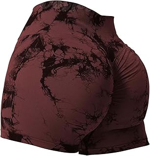 Poledance Ropa antideslizante para mujer, sin costuras, pantalones cortos de cintura alta con patrón batik y levantamiento de cadera de color melocotón para mujer | Mallas deportivas para