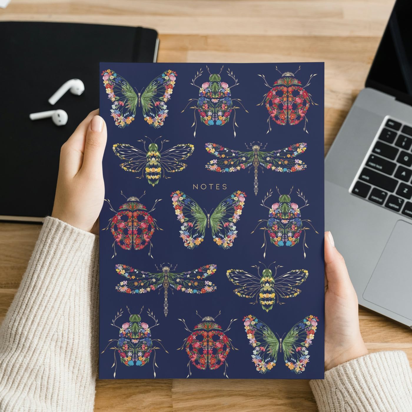 Lady Jayne Large Notepad with Hardcover and Flip Top Stand – 60 Perforated Sheets with Artwork, 6.875" x 10" – Botanical Garden Insects (12947) - Image 2