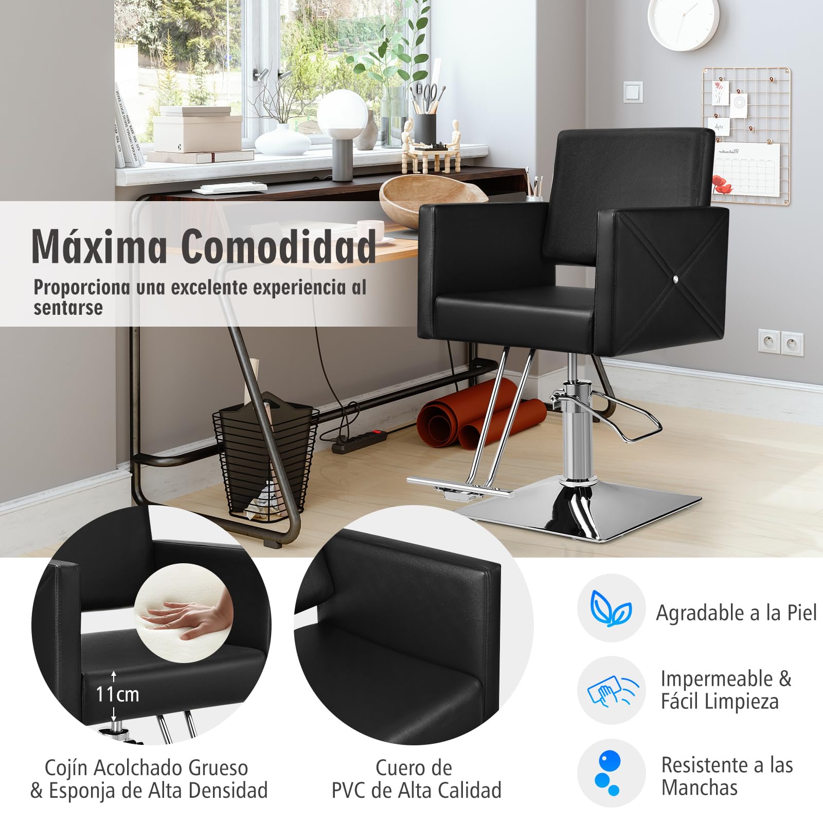GOPLUS Silla de Salón para Estilistas, Silla de Barbero Multiusos con Bomba Hidráulica, Giro de 360°, Equipamiento para SPA de Belleza para Mujeres y Hombres, Capacidad de Peso hasta 150 kg, Negra