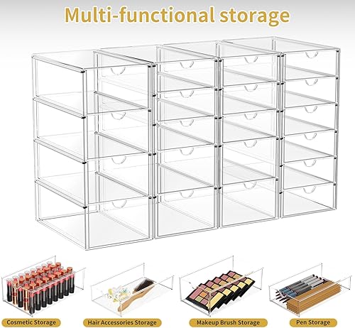 Miniatura 4 de Organizador de maquillaje acrílico con 20 cajones, 4 cajones de almacenamiento transparentes, organizador de cajones de acrílico y almacenamiento