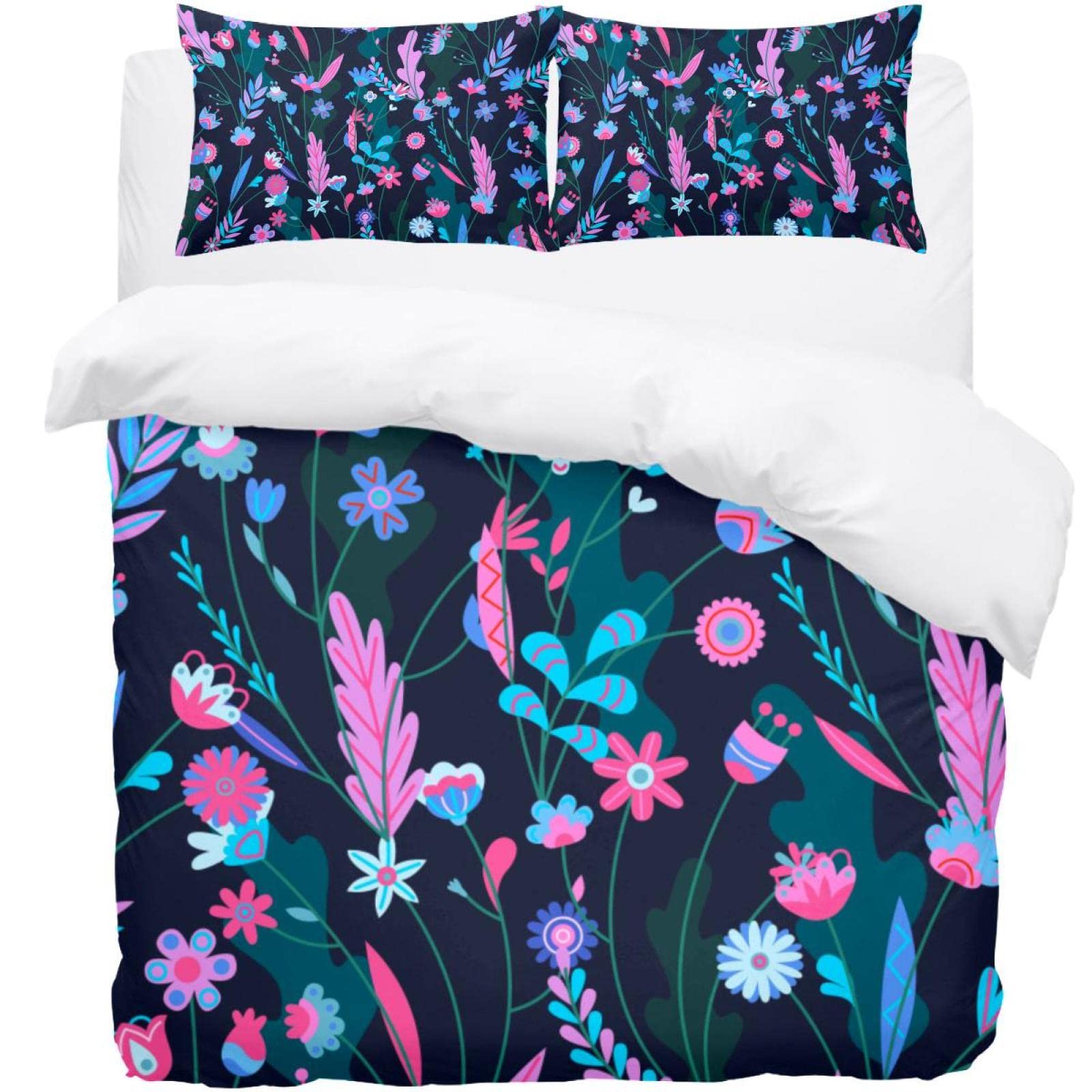 Set Biancheria Da Letto Reversibile Floreale - Copripiumino Con Rose E Federe - Morbido E Lavabile - Singolo, Matrimoniale, King Size - 2