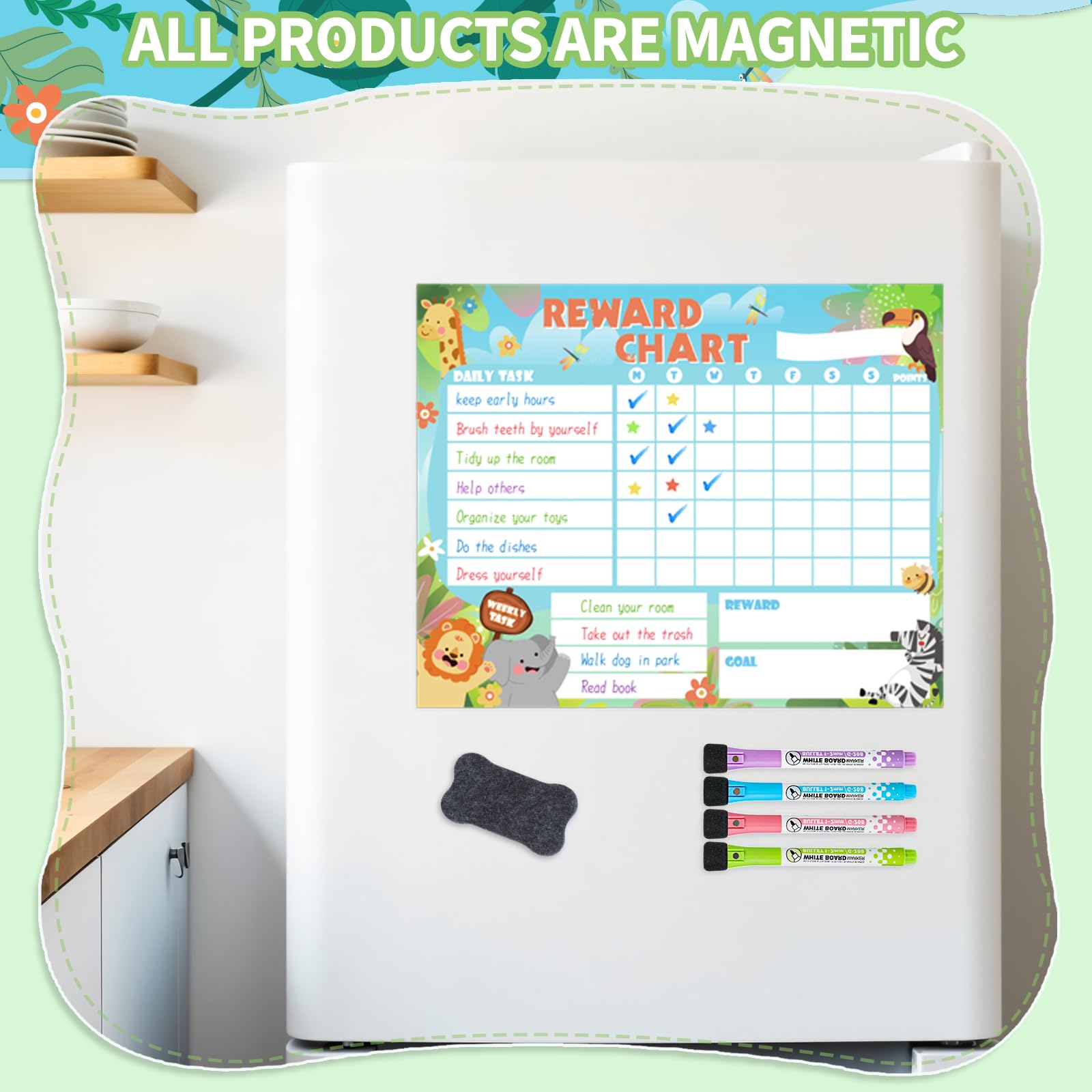2 Packs Magnetic Reward Charts for Children Behaviour Reusable Fridge Behaviour Chores Charts for Kids to Motivate Responsibility & Good Habits - Image 4