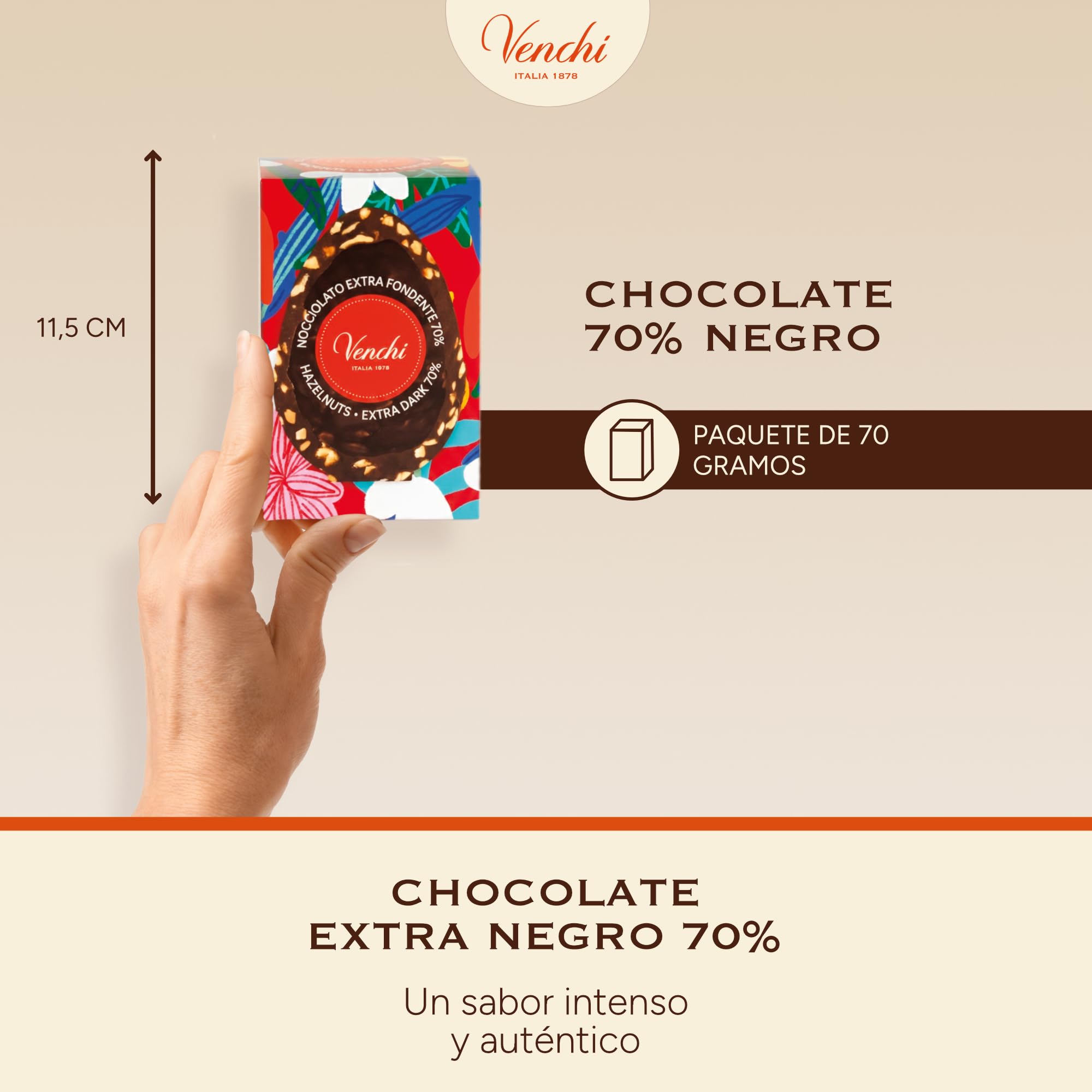 Venchi - Huevo de Chocolate Mignon con Avellanas Extra Negro 70%, 70 Gr, con Granillo Grueso de "Avellana Piamonte", Sin Gluten, Colección de Pascua Venchi, Idea de Regalo - 5