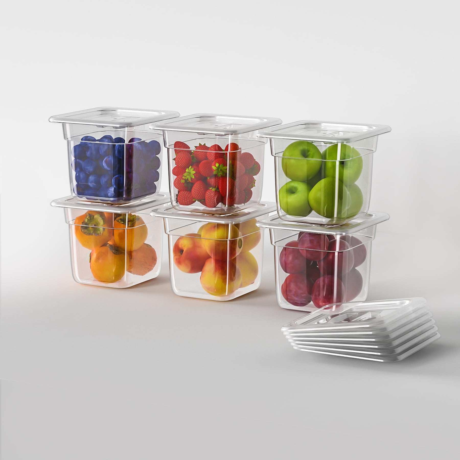 Paquete de sartenes NSF para alimentos, 1/6 tamaño 4 pulgadas de profundidad, contenedores comerciales de almacenamiento de alimentos, policarbonato, transparente (haz clic para seleccionar