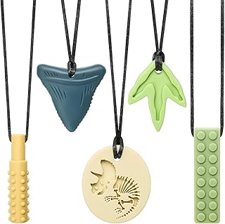 CLDY 5 PCS Sensory Chew Necklace, chew Toys for Autistic - ADHD - Biting Needs Children, Silicone Necklace Made from Food Grade Silicone Safety, Oral Motor Chewy Teether for Boys Girls