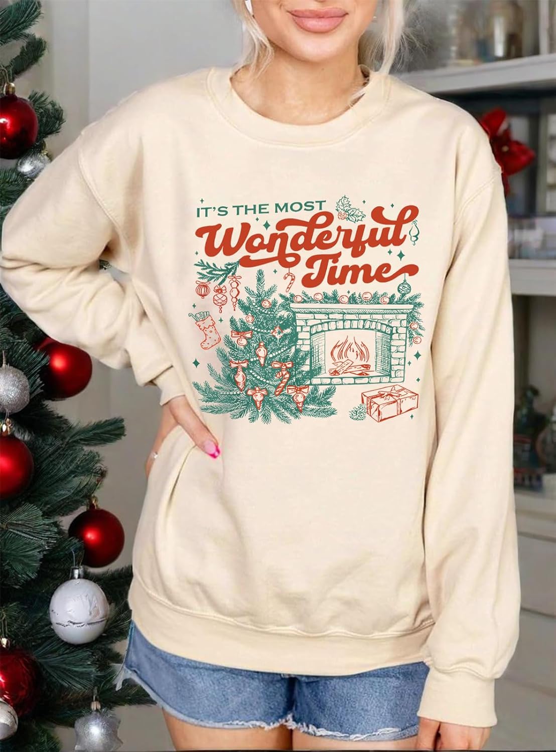 Christmas Sweatshirts for Women: Funny Christmas Tops Merry And Bright Xmas White Long Sleeve Graphic Pullover - Image 4