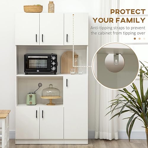 Miniatura 6 de HOMCOM Despensa independiente de 71 pulgadas bufé de cocina con casquillo armario de almacenamiento moderno armarios de microondas con puertas y