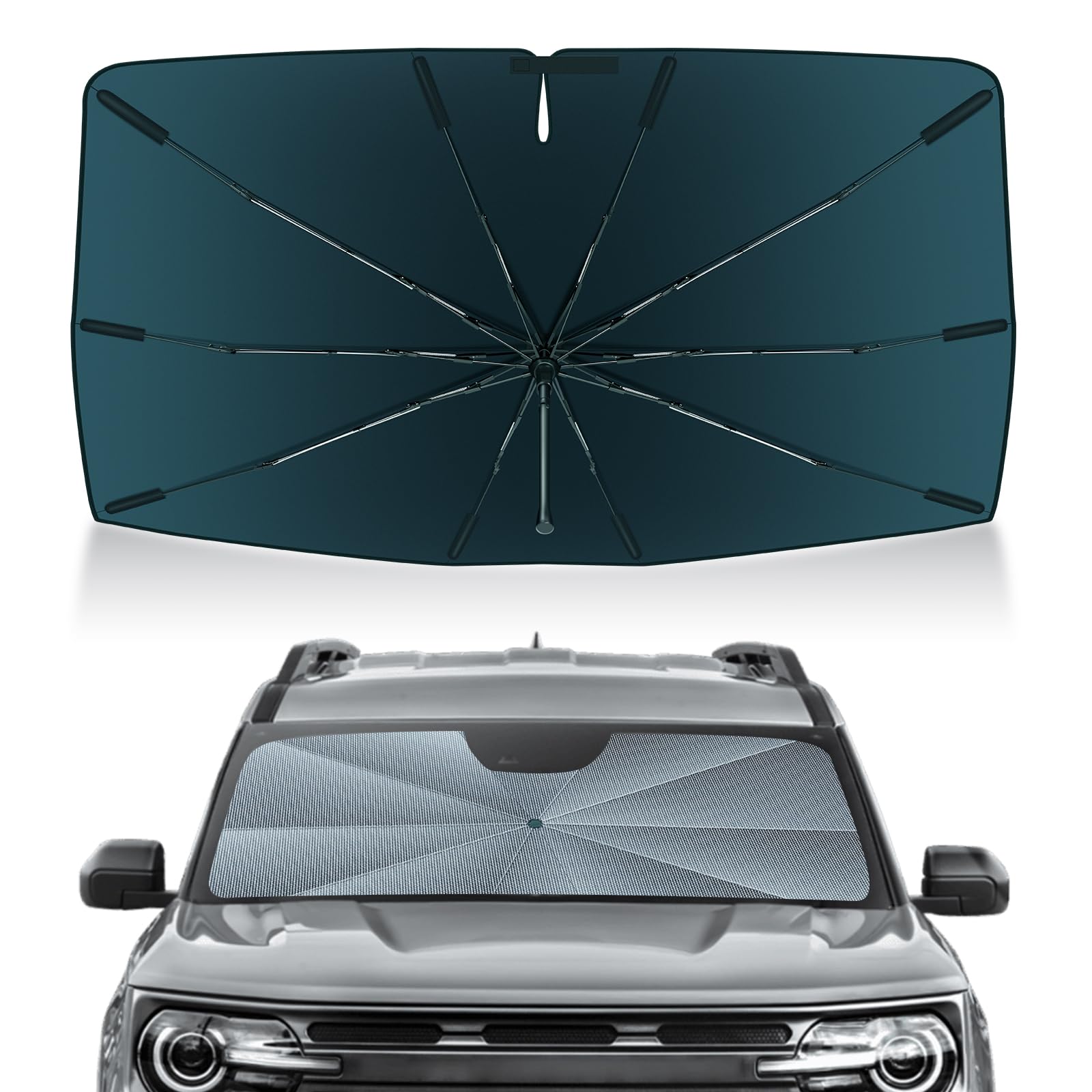 Autorder Windshield Sun Shade Umbrella for 2021-2025 2026 Ford Bronco Sport Accessories,Upgraded Ice Crystal Material,Easy Setup Umbrella Sunshade for Car Windshield,100% Sun Blocking(Not for Bronco)