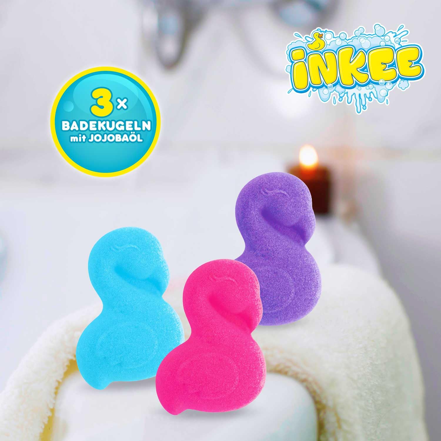 INKEE Flamingo Display of 5 Packs of 3 Bubble Baths for Children in The Shape of a Flamingo with Bubble Gum Aroma - Image 2