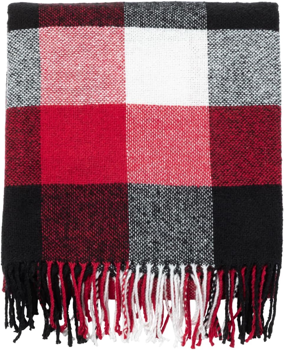 Ukrainian Wool Fringed Throw Blanket Soft Cozy Warm Lightweight Plaid Design 55 x 78 Elegant Home Decor Made in Ukraine (Red & Black)