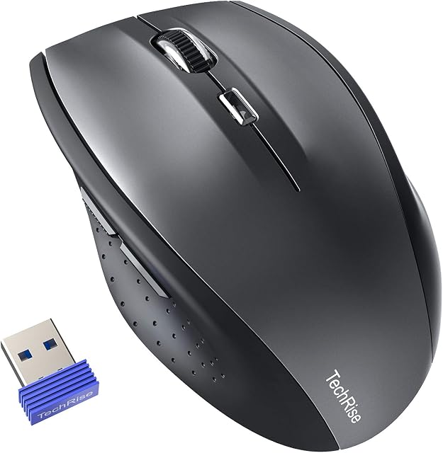 Wireless Mouse/Mice, TechRise USB Wireless Mouse for Laptop, 2.4G/2000DPI Cordless Mouse with 3 Adjustable Levels, Mouse Wireless for Computer, PC, Office, Home, Work (Black)
