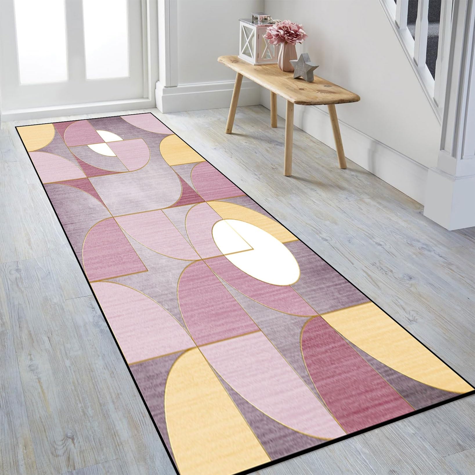Teppich Läufer Flur 60 x 270 cm rutschfest Waschbar Läufer Matte, Korridor Teppichmatten mit Gelrücken, Modern Design, Pflegeleicht für Eingang, Esszimmer, G