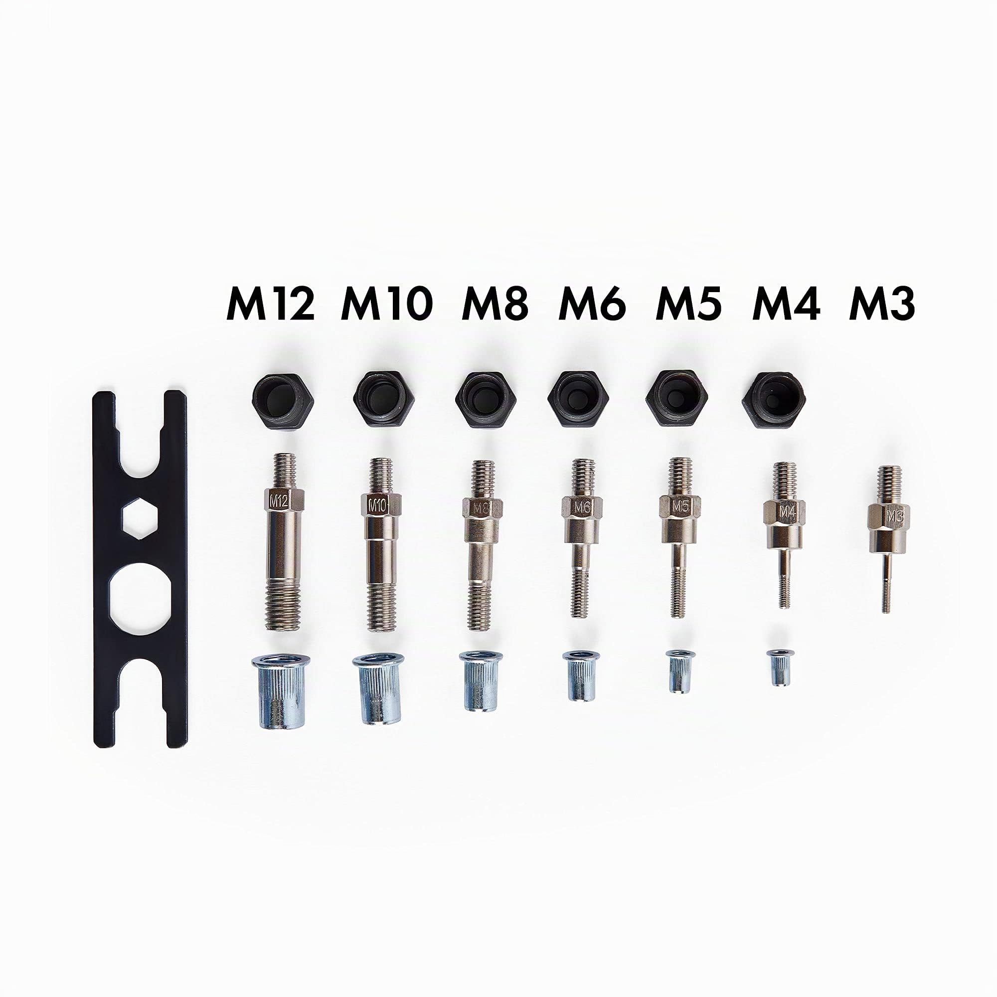 VonHaus Set de Remachadora Manual – Tenaza Remachadora de Tuercas y Pistola con 7 Mandriles M3 M4 M5 M6 M8 M10 M12 y 150 Tuercas Remachables Surtidas – Con Maletín de Transporte