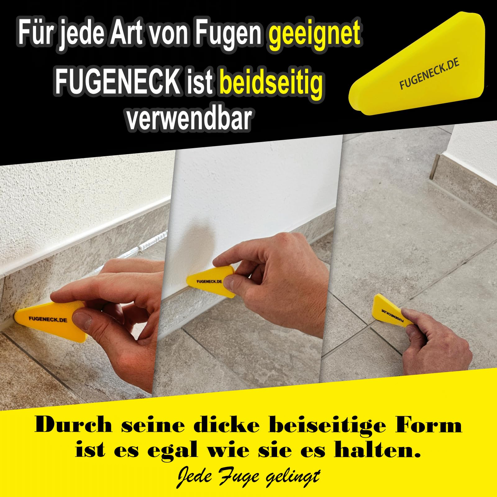 Estrattore professionale per fughe – design unico con bordi speciali – 3 diverse dimensioni – Strumento acrilico e silicone dalla Germania (1 pezzo giallo)