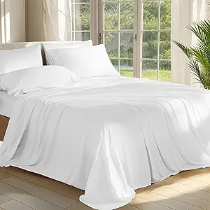 Shilucheng 100% Viscose Derived from Bamboo_ Sheets King Size 6pcs - Ultra Cooling & Silky Soft Bed Sheets, 16" Deep Pocket, Perfect for Hot Sleepers, Hotel Bedding Sheets (White)