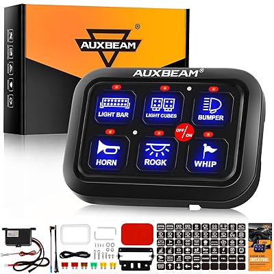 Auxbeam 6 Gang Switch Panel BC60 Universal Circuit Control Relay System Automatic Dimmable LED Switch Pod Touch Control Panel Switch Box for Car Truck Pickup Boat UTV SUV - Blue, 2 Years Warranty