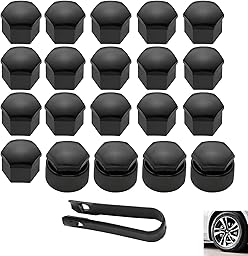 20 PCS 17mm Wheel Nut Covers Set, Wheel Nut Caps Car Bolt Caps with 16 Standard and 4 Locking Covers, Universal Push Fit Protection with Removal Tool, Bolt Cover Gloss Black for Most Vehicles