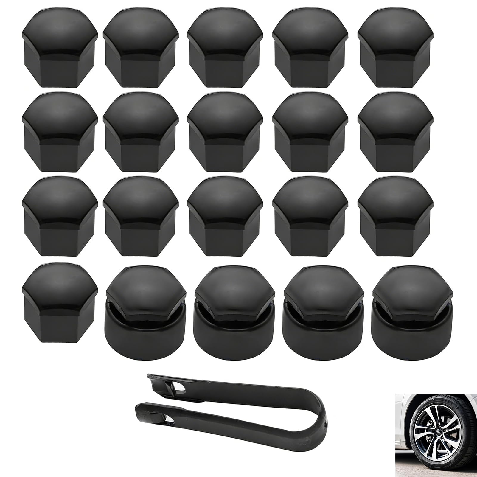 20 PCS 17mm Wheel Nut Covers Set, Wheel Nut Caps Car Bolt Caps with 16 Standard and 4 Locking Covers, Universal Push Fit Protection with Removal Tool, Bolt Cover Gloss Black for Most Vehicles