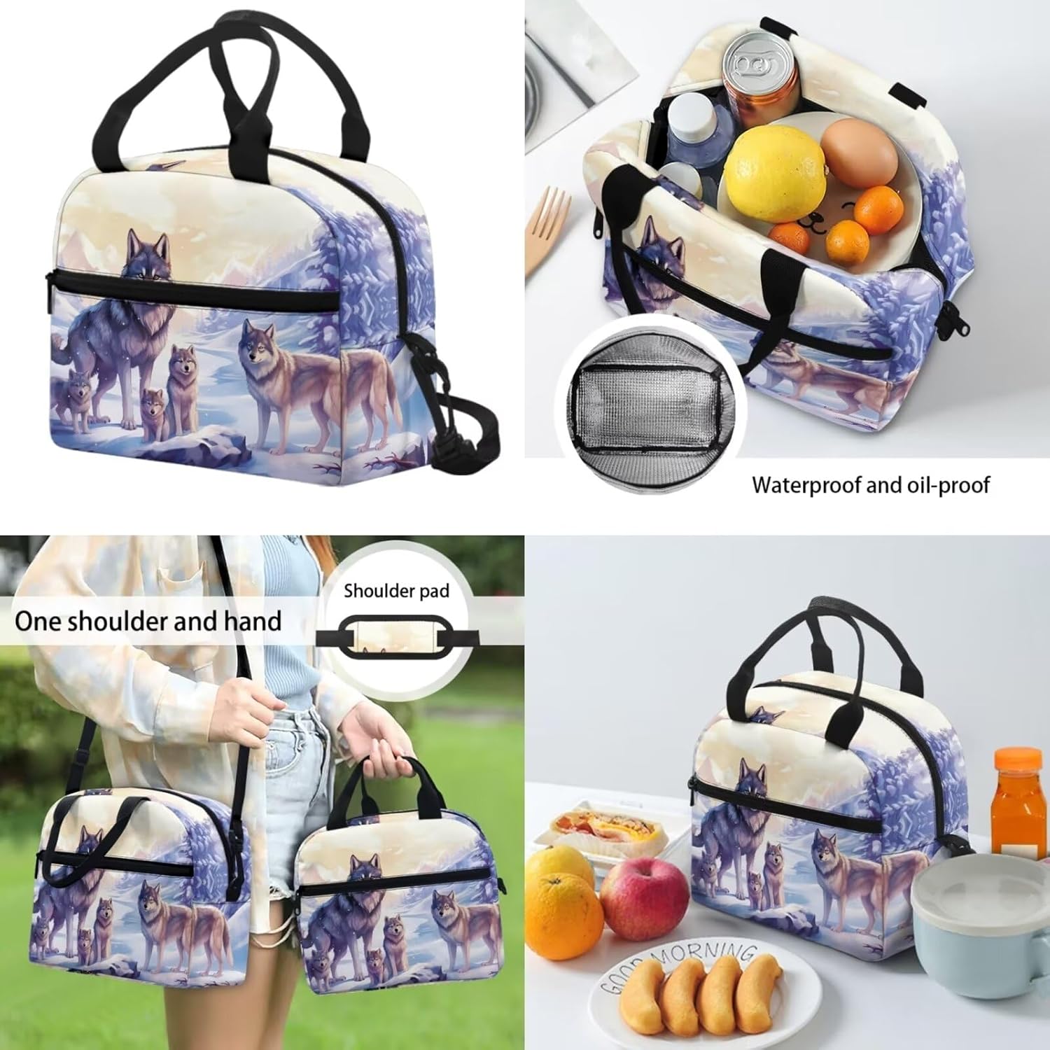 Wolf School Bag Set for Boys Elementary Backpack with Lunch Box Pencil Case Book Bags for Kids 9-10 5th Grade Back to School Backpack Junior Casual Daypack Bookbags