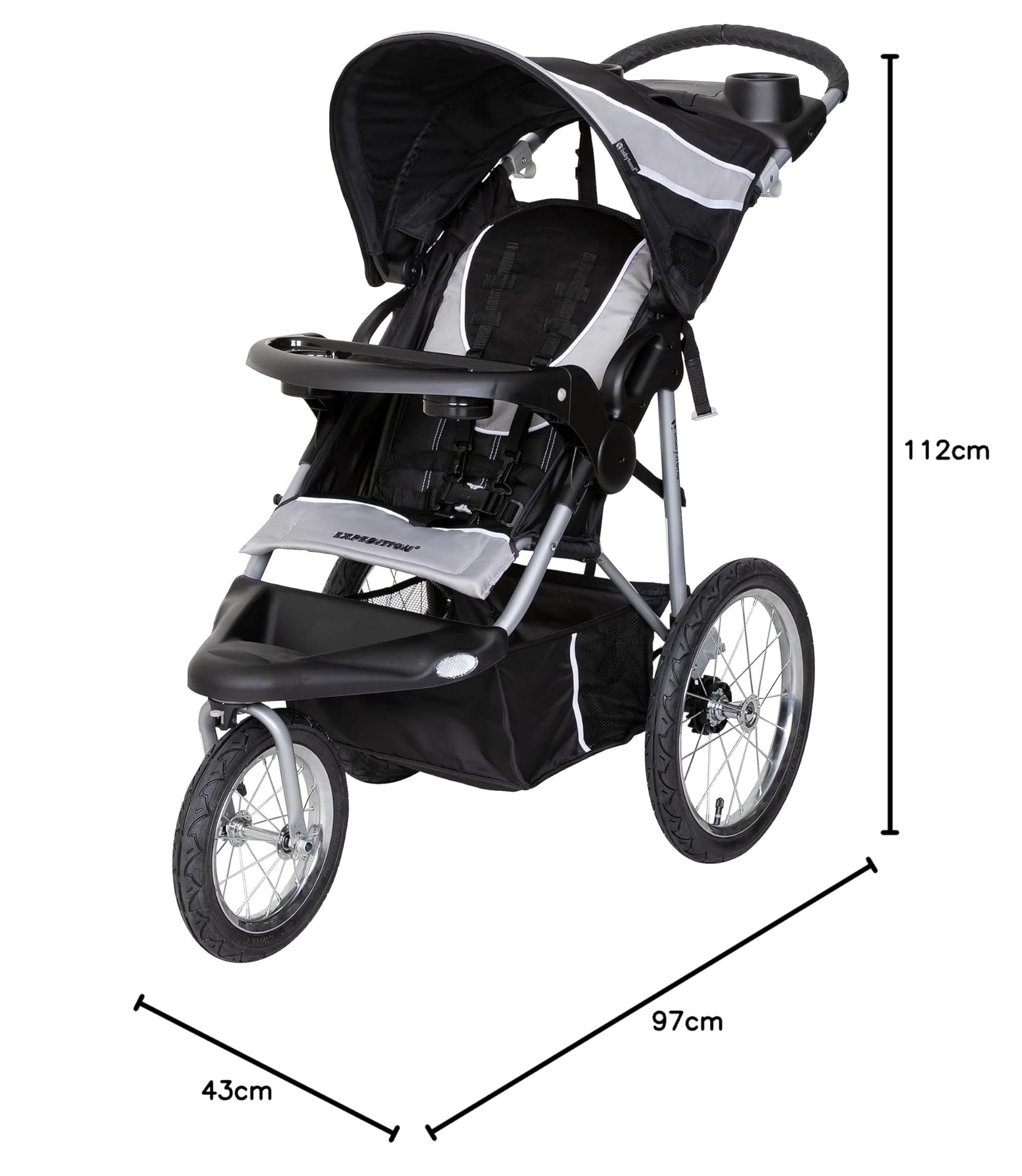 Baby Trend Expedition Jogging Kinderwagen Phantom Leichter All Terrain mit feststellbarem schwenkbarem Vorderrad 5 Punkt Sicherheitsgurt Verstellbares Verdeck Einfach faltbar