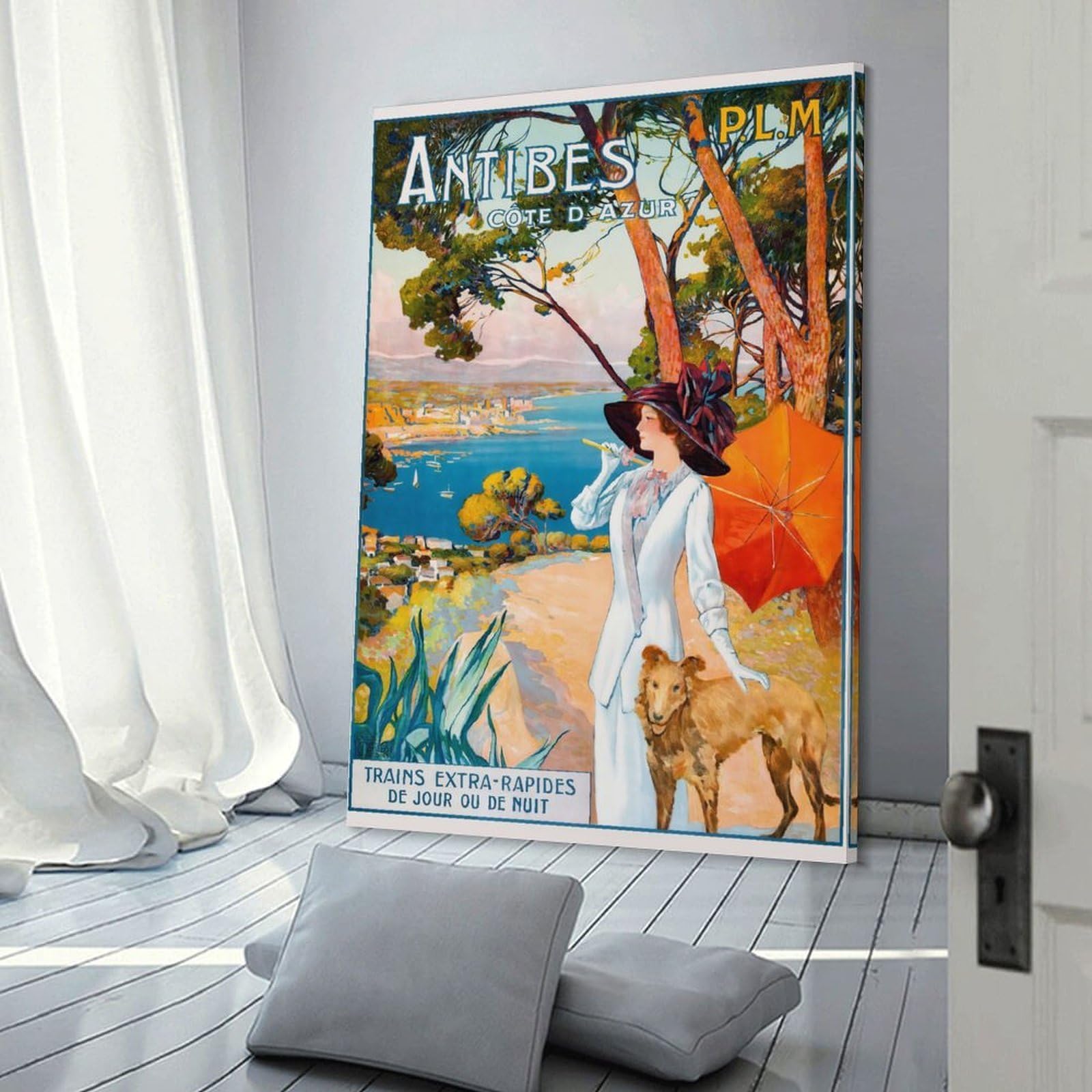 Junmoney Canvas Wall Decor Antibes Travel, 08x12inch(20x30cm), for Gallery Wall Layouts in Home Or Office, Home Wall Art for Statement Displays