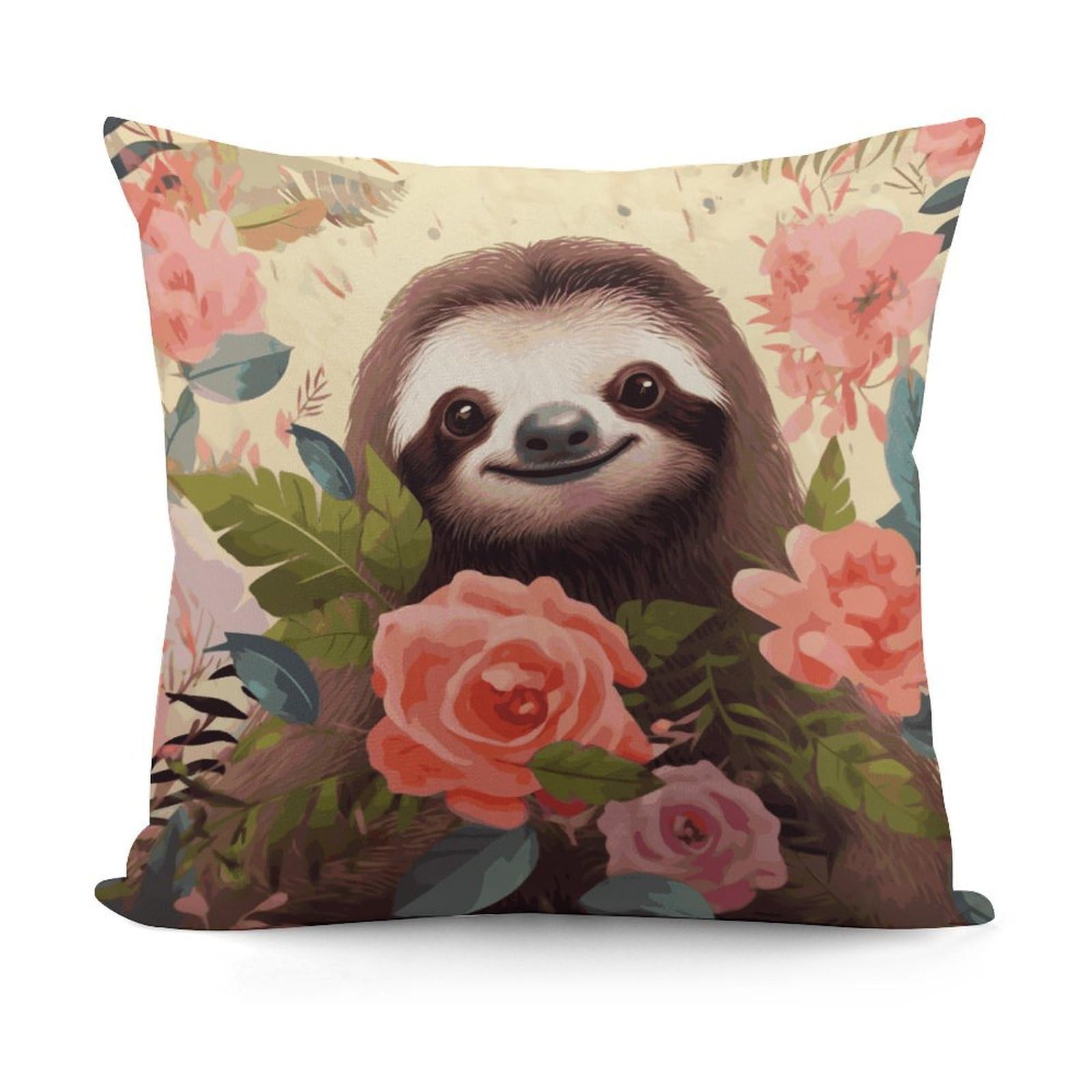 Adfgyerh Style Sloth And Flowers Decorative Pillow Covers, Throw Pillow Covers Soft For All Seasons, Pillowcases For Couch Living Room Sofa Bedroom 18X18 Inch