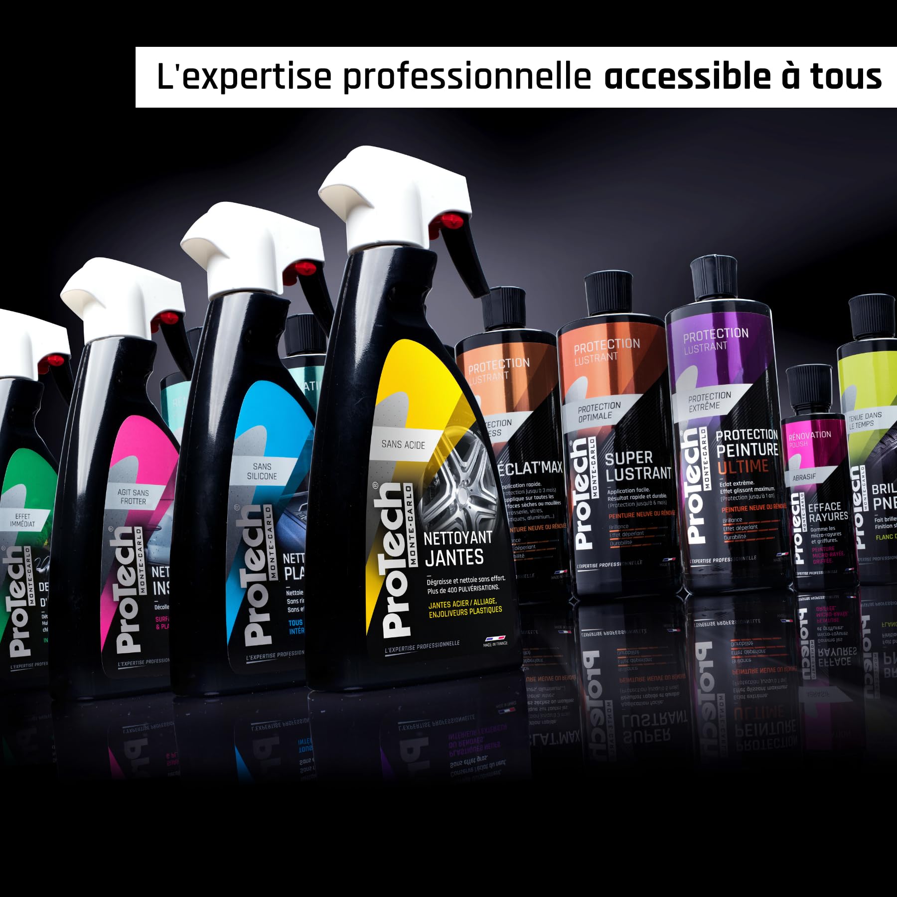 ProTech Monte-Carlo - Kit Accessoires Detailling - Boite de 3 Pinceaux - 2 Applicateurs Pneus - 2 Mousses Rondes - Nettoie Tous Les Détails de Votre Voiture avec Précision - Offre Un Nettoyage Complet