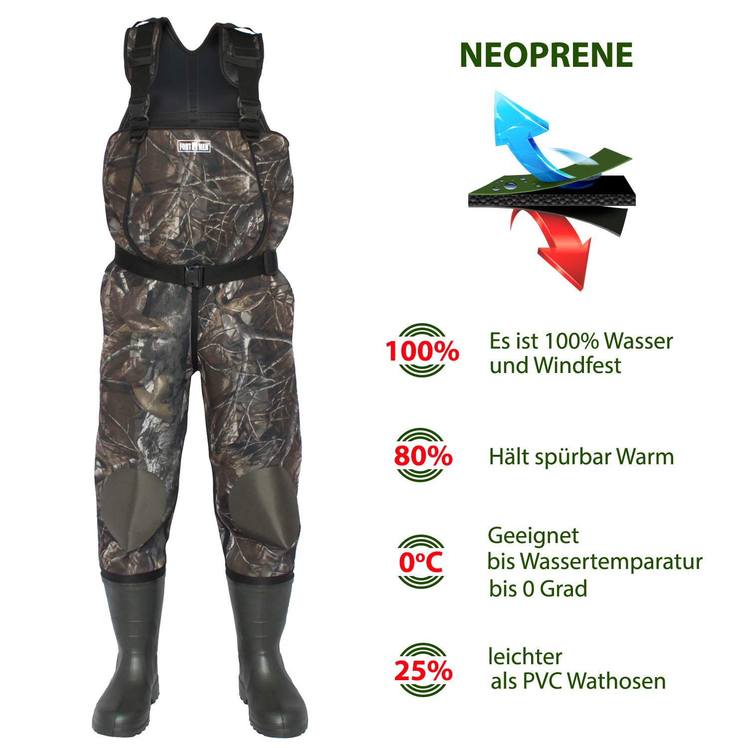 Wathose Neopren 5mm Herren Anglerhose mit Eva Stiefel Gr 41-47 wasserdichte Watthosen Fischer Teich Männger Angel Watstiefel Hose