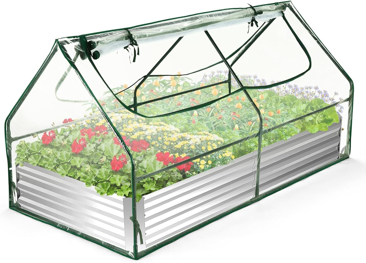 Homdox Galvanized Raised Garden Bed with Cover