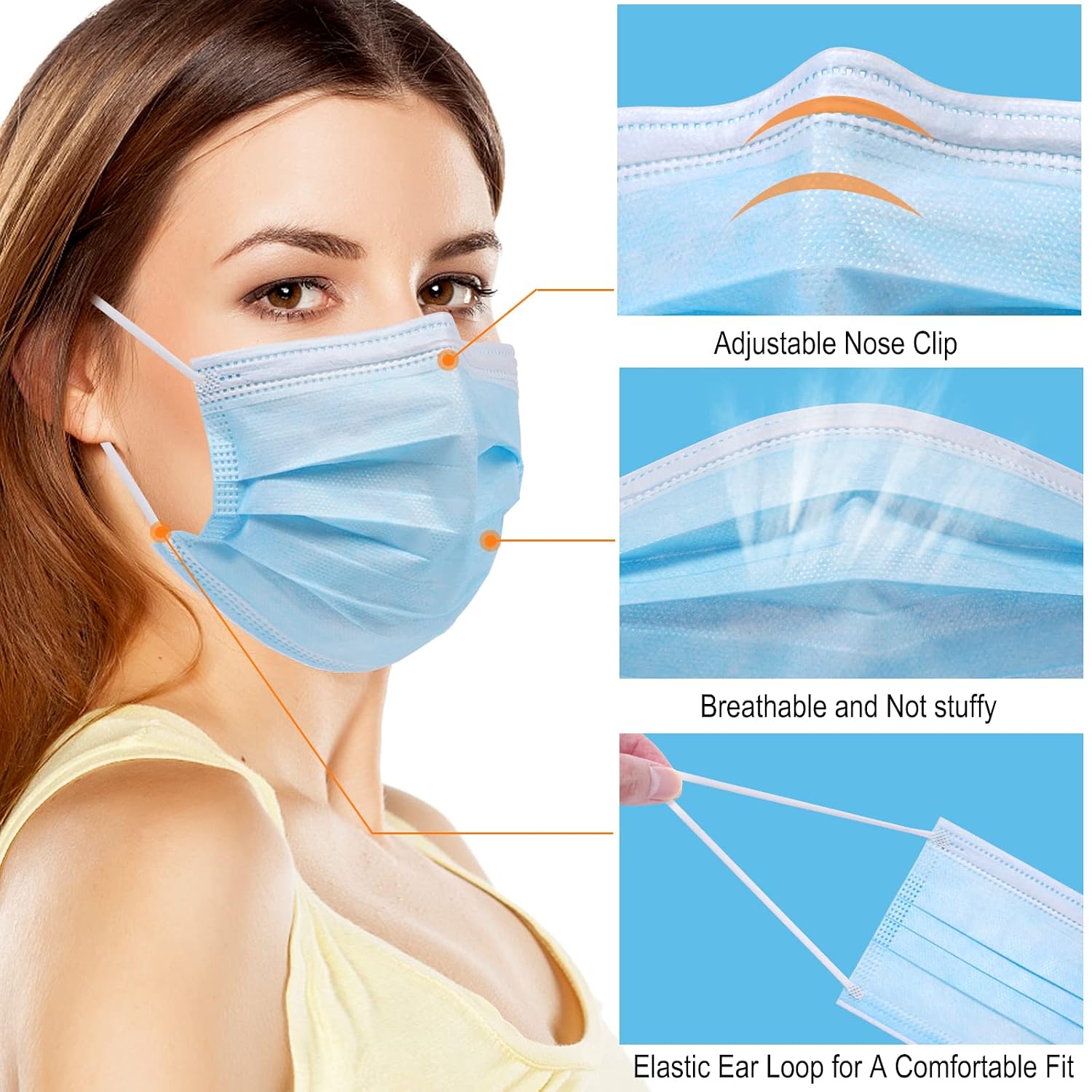 Face Mask 10 Pack Cup Dust Safety Face Masks, 5-Ply Breathable and Comfortable Safety Mask