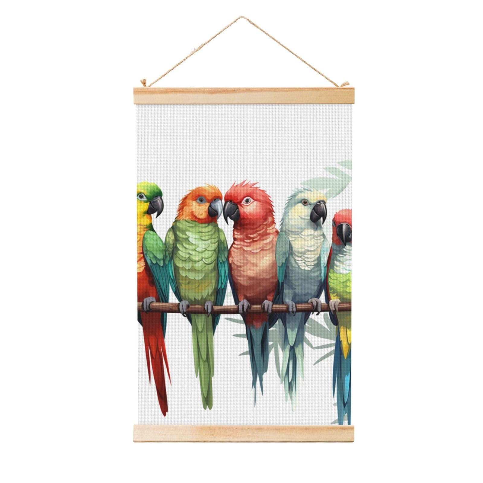 Colorful Parrots On Tree Posters Wooden Shaft Hanging Poster Canvas Prints Scroll Wall Art Painting Vintage Wall Banner Modern Artwork Decor for Home Decor Ready to Hang 20"x30"