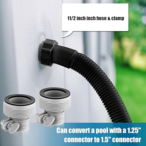 Miniatura 6 de Paquete de 2 mangueras de filtro de piscina de 1.5 pulgadas de diámetro y 59 pulgadas de longitud con 4 abrazaderas, 2 adaptadores tipo B de 1.25 a