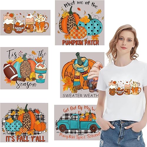 6 hojas de parches de transferencia para planchar de Acción de Gracias, calcomanías de calabaza para planchar, calcomanías de vinilo de disponible en Yaxa Peru