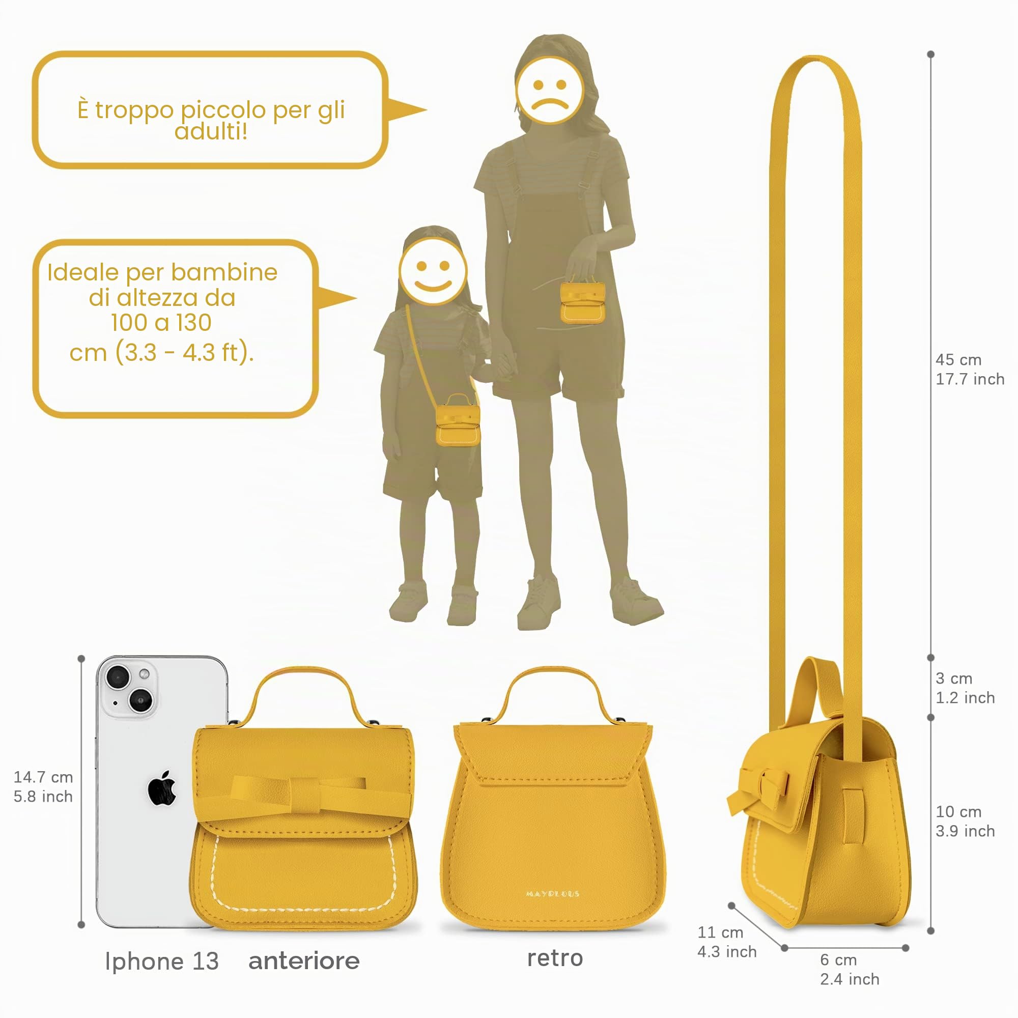 Borsa a Tracolla per Bambina Con Mini Borsa a Forma di Fiore - Portafoglio per Bambini Età 2-5 Anni, Altezza 80-110cm / 31,5"-43,3"
