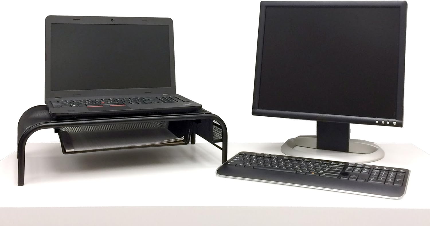 Mind Reader MESHMONSTA-BLK Metal Mesh Monitor Stand and Desk Organizer with Drawer, Black : Electronics