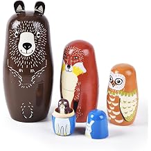 Nesting Dolls, Brown Bear Wooden Stacking Set, 5 Pcs