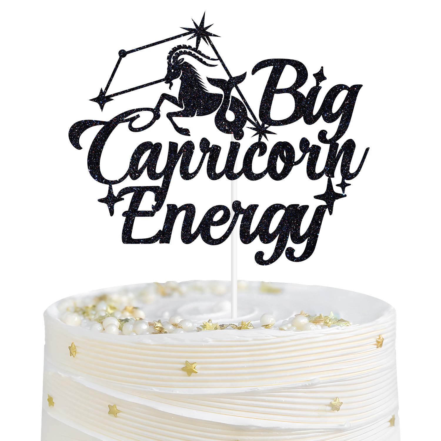 Big Capricorn Energy Cake Topper, Capricorn Birthday Cake Décor, 12 Zodiac Constellations Capricorn Birthday Party Decorations Supplies Black Glitter