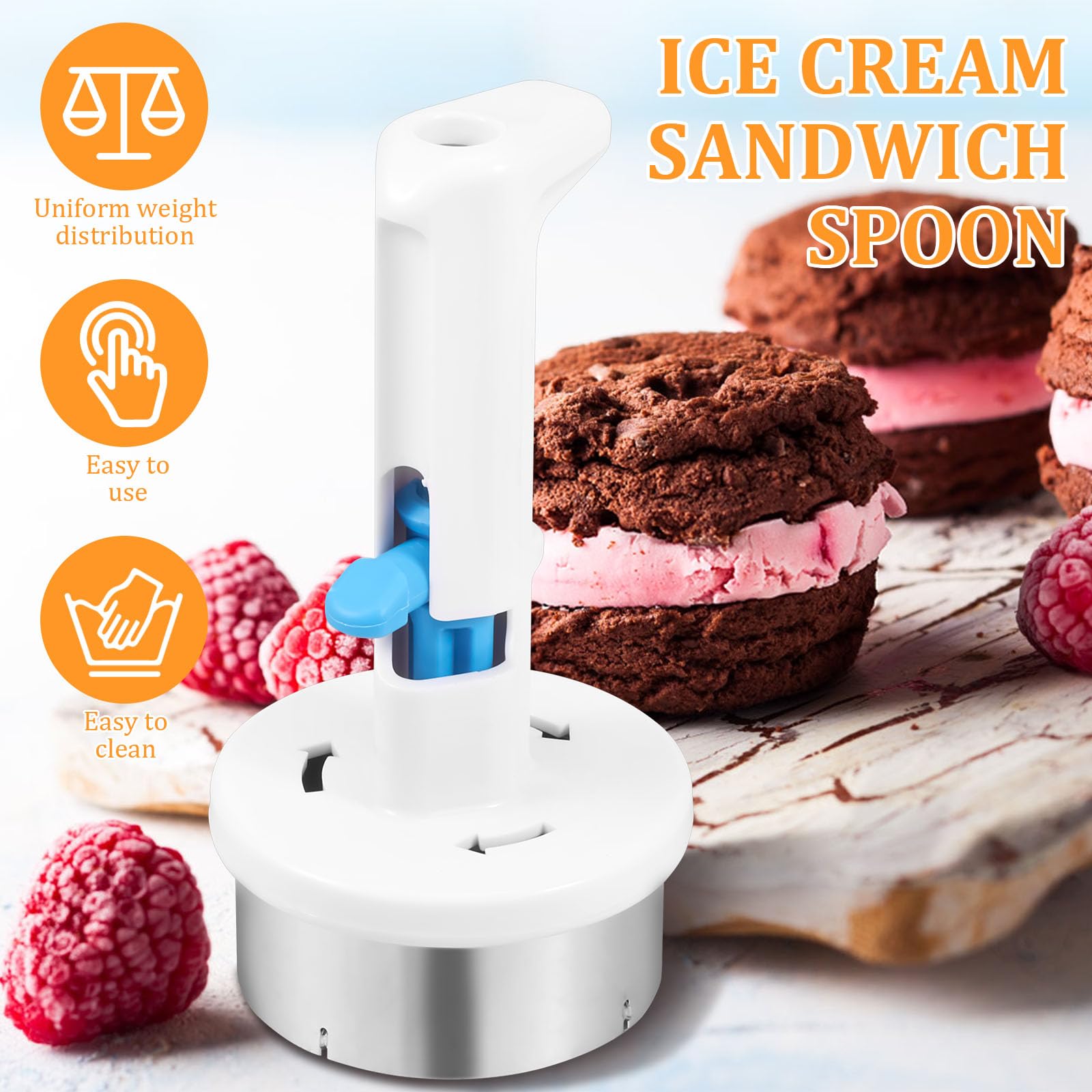 Ice Cream Sandwich Maker in Acciaio Inox con 2 Scoop e Pennelli
