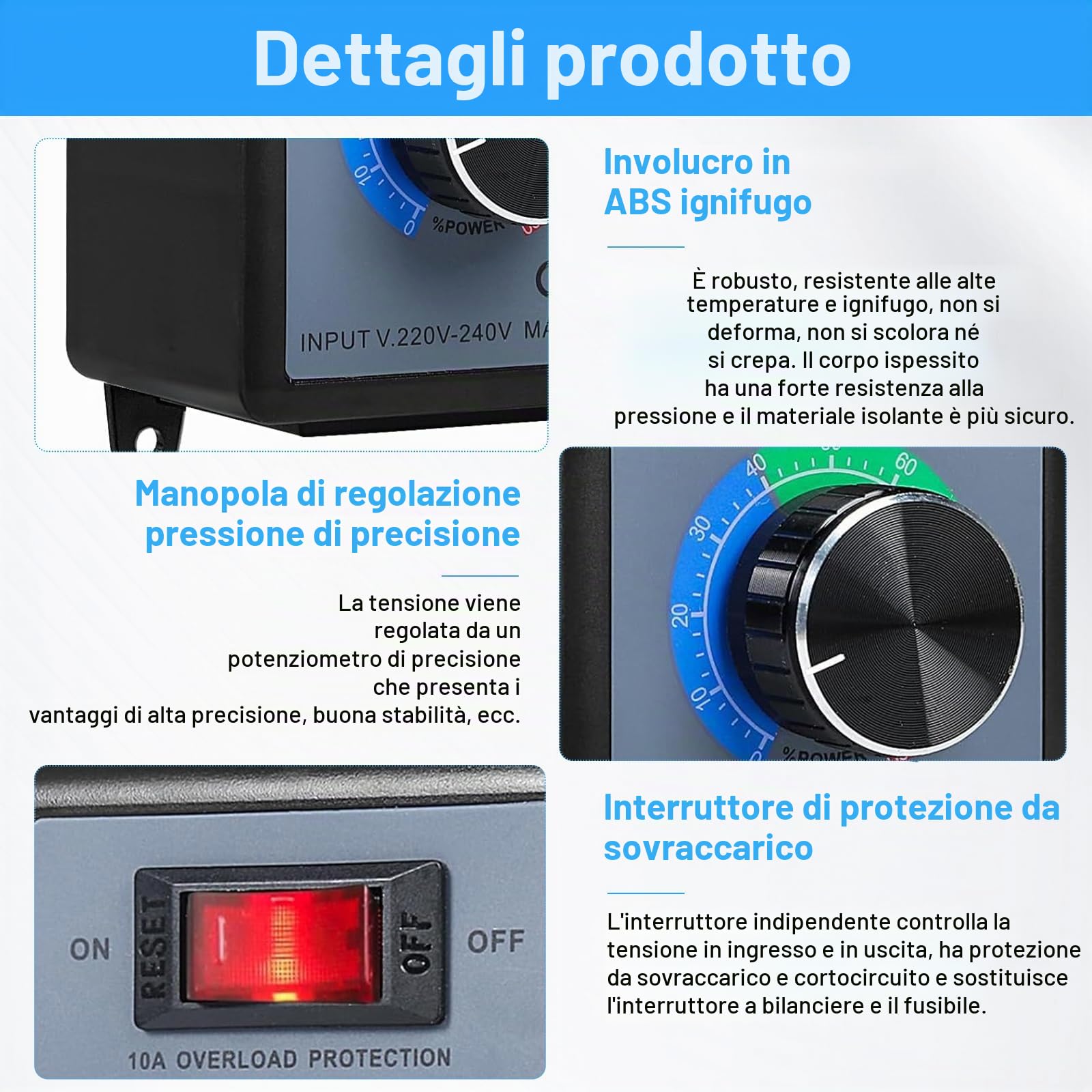 Regolatore di velocità 230 V, 10 A, 4000 W, regolatore di tensione del motore AC per smerigliatrice angolare, trapano manuale, seghe circolari