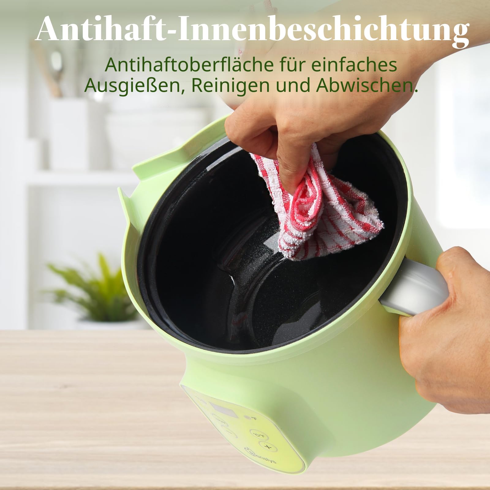 Elektrischer Wachsschmelzer 1,5 L mit präziser Temperaturregelung (30–150 °C), Antihaftbeschichtung und tropffreiem Ausgießer – ideal für Kerzenherstellung, Sojawachs, Seife und DIY-Handwerksprojekte.