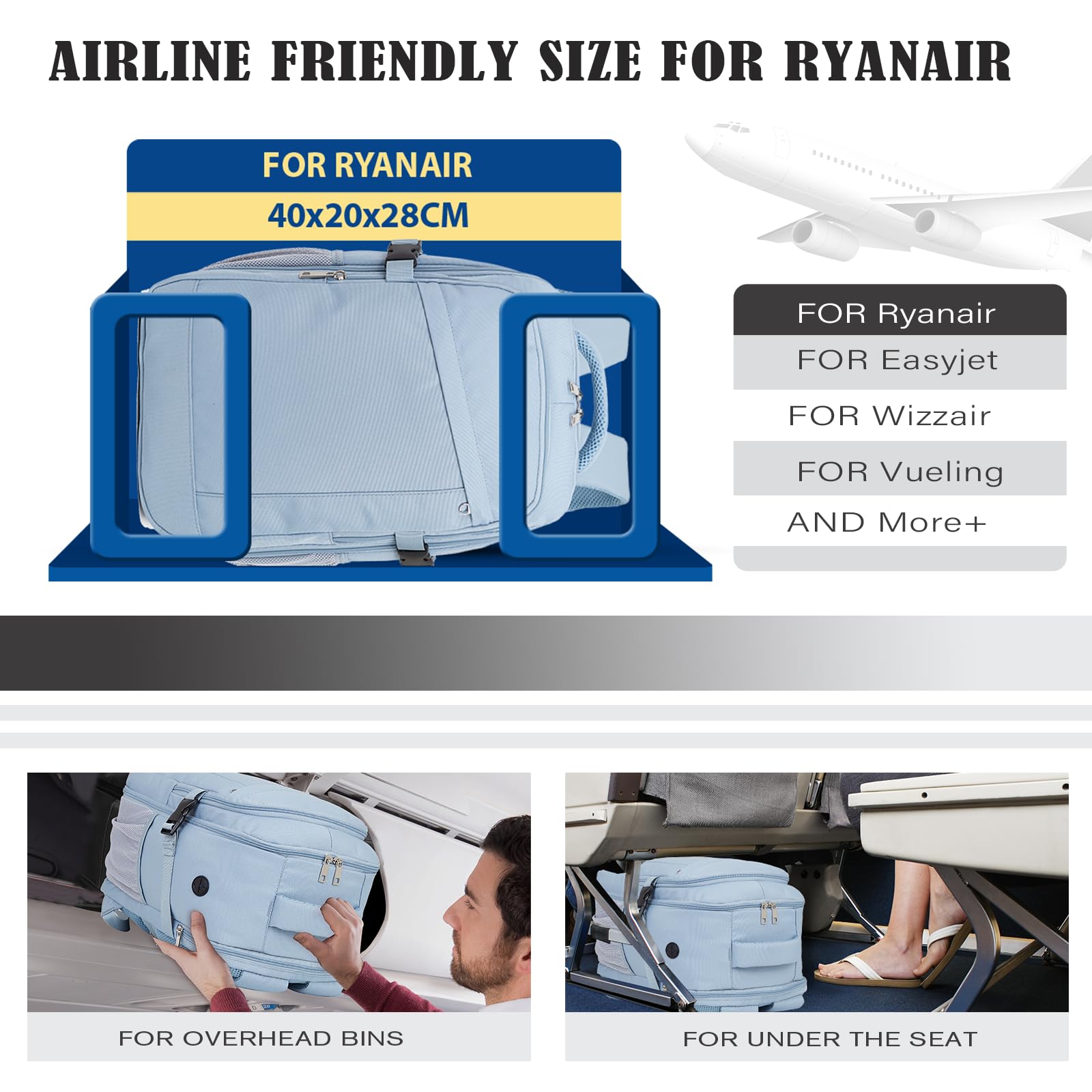 Hayayu Zaino Per Ryanair 40x20x25 Zaino Da Viaggio Aereo Bagaglio A Mano 40x20x25 Per Ryanair Borsa Da Viaggio Piccolo Bagaglio A Mano 40x30x20 Zaini Casual 20l Con Tasche Antifurto