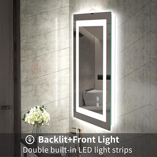 Miniatura 3 de SHUAFA Espejo LED para baño, retroiluminado de 20 x 28 pulgadas + espejo de tocador de baño iluminado frontal con luces, tiras de luz dobles, 3