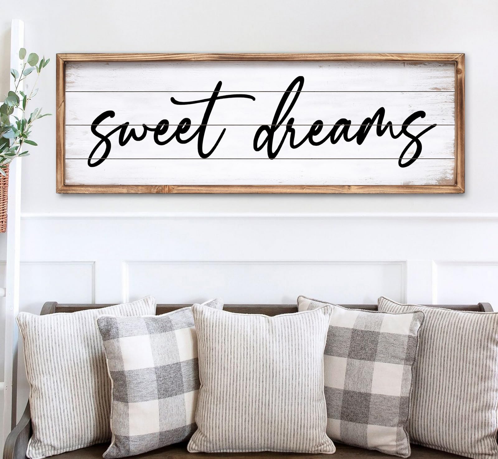 Sweet Dreams Wall Decor Above Bed 42''×15'' Large Bedroom Wall Sign Farmhouse Bedroom Sign Wood Framed Guest Room Decor Master Bedroom Wall Decoration