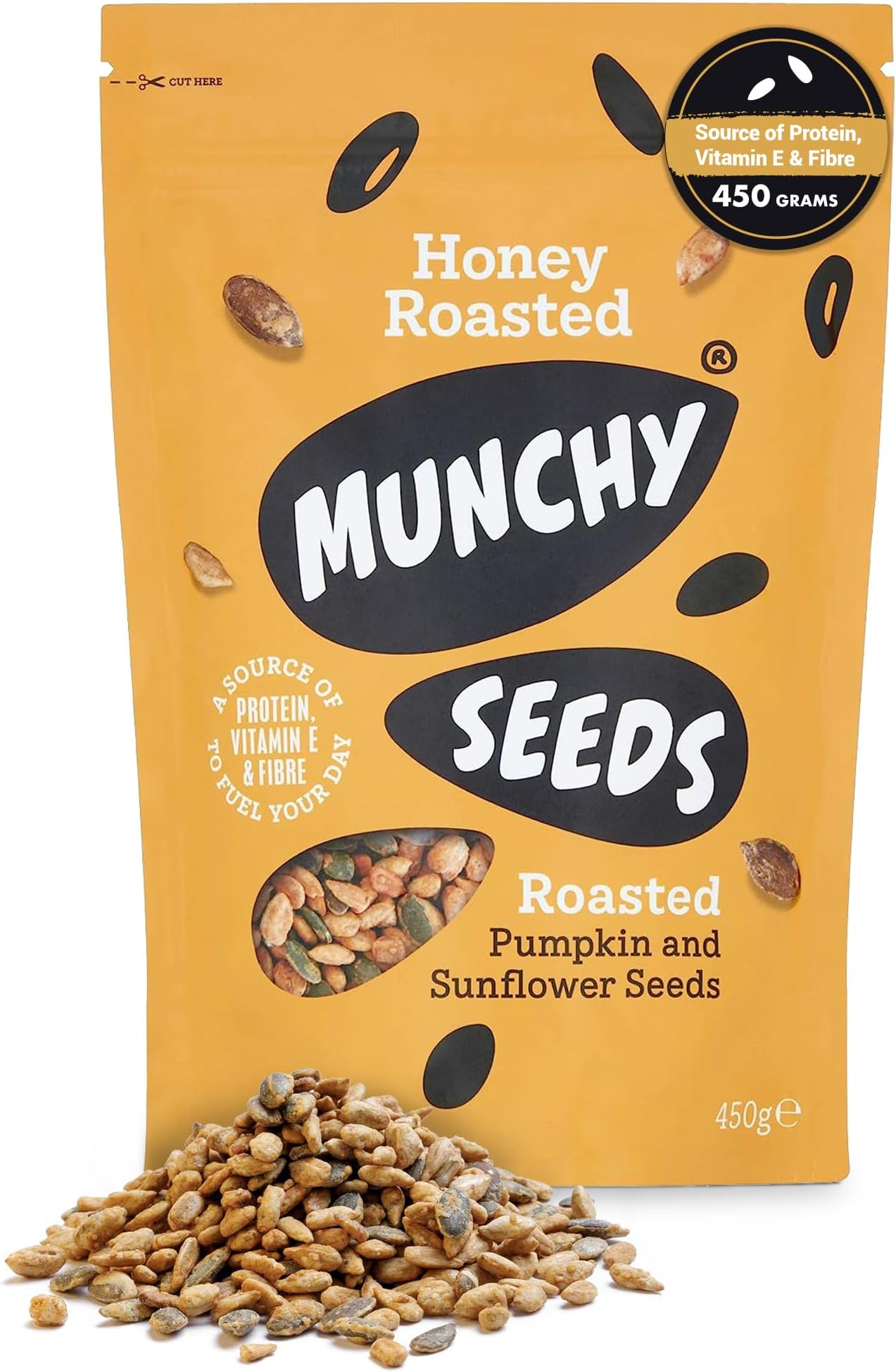 MUNCHY SEEDS - Honey Roasted, Sweet Mix of Sunflower & Pumpkin Seed, Protein Snack, Source of Fibre & Vitamin E, Gluten & Wheat-Free, for Kids & Adults, 450g