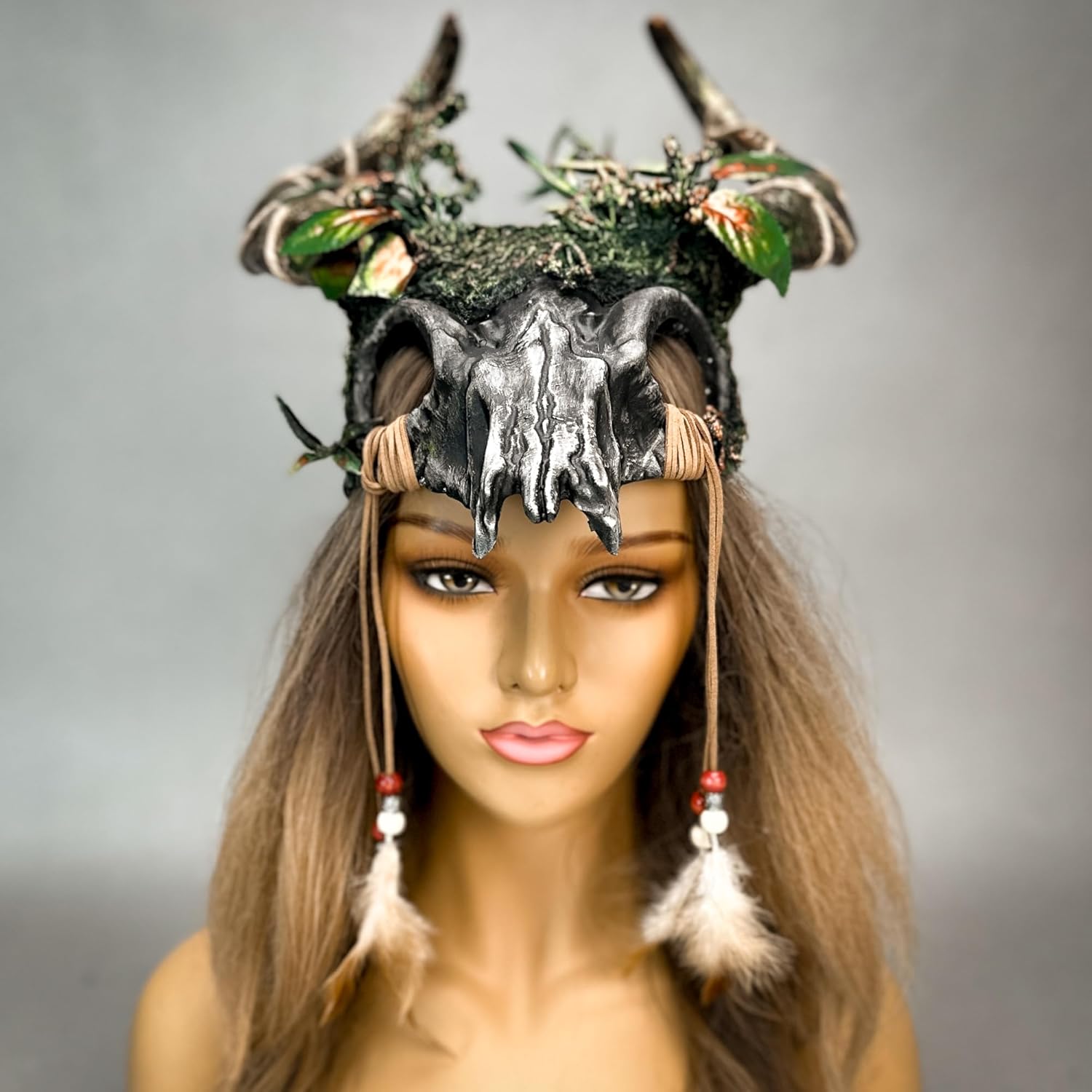 Woodland Elk Antler Labyrinth Mask Headpiece Deer Horns Wendigo Scary Antelope Skeleton Masquerade Adult Costume Mask