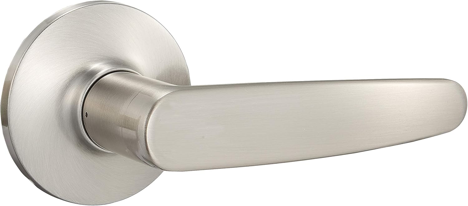 Amazon Basics Straight Door Lever, Passage, Satin Nickel Satin Nickel Passage